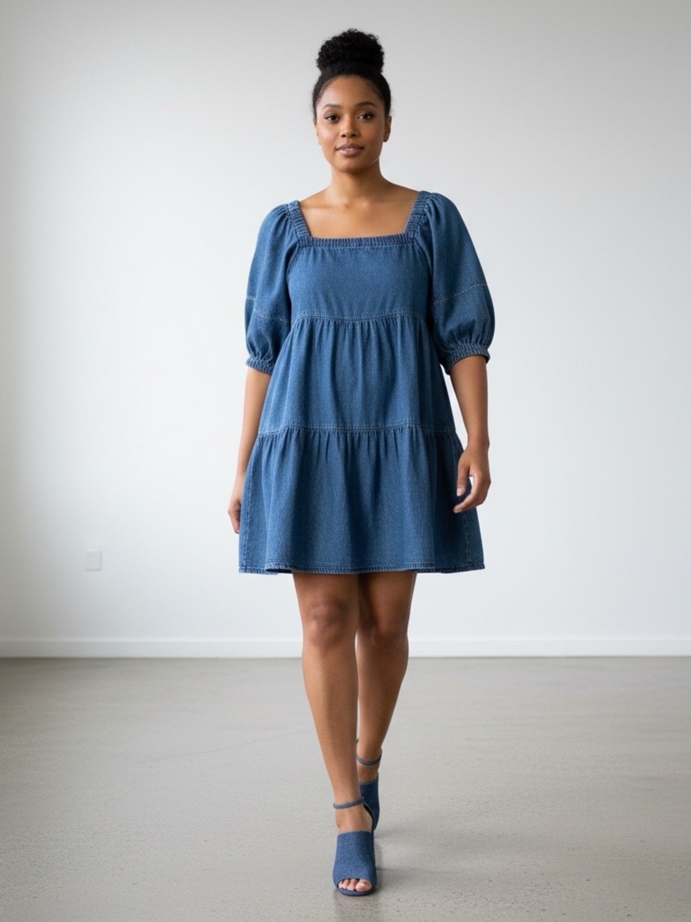 She + Sky Chambray Blue Faux Denim Dress with Pockets 1XL